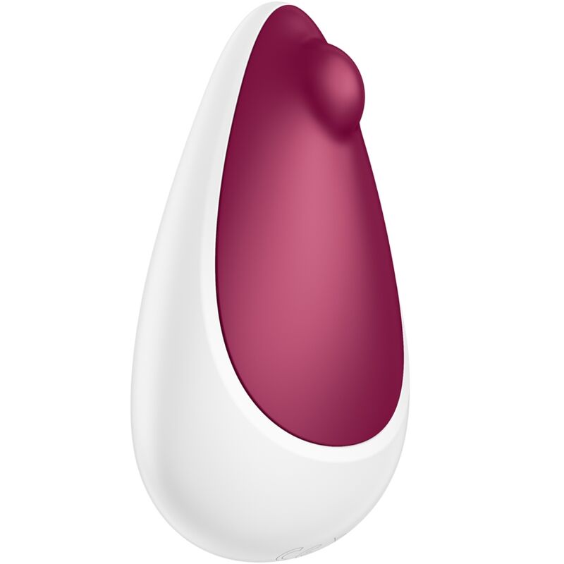 Satisfyer Spot On 3 rouge framboise et blanc vu de cote, embout cible flexible en silicone, vibromasseur clitoridien a poser dote de 12 programmes de vibration