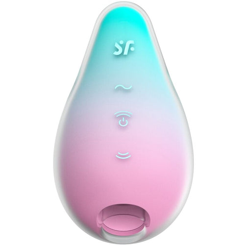 Satisfyer Mermaid Vibes en goutte degradee menthe-rose vu de face, embout d'air pulse en silicone et boutons tactiles, ondes de pression sans contact direct sur le clitoris