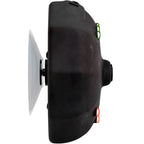 Minuteur étanche Bathmate vu de profil montrant sa ventouse de fixation blanche au dos, boîtier noir avec témoins lumineux latéraux, accessoire pour pompe pénienne.