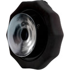 Minuteur étanche Bathmate vu de dos en gros plan, large ventouse concave transparente pour se fixer sur la paroi, boîtier noir octogonal pour le suivi du temps.