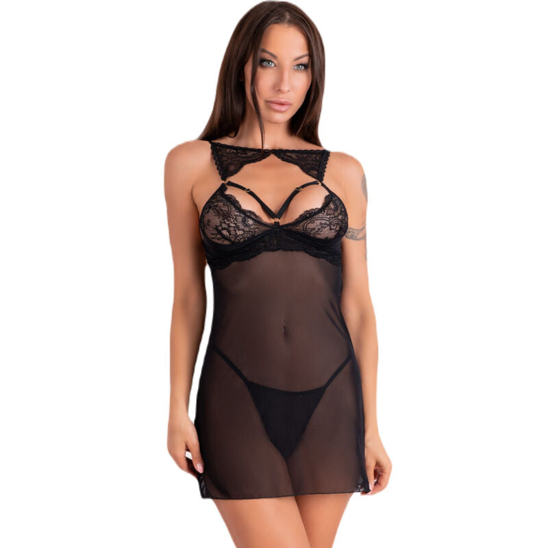 Chemise de nuit en dentelle avec string — détail texture surface