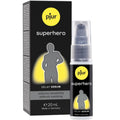 Boite et flacon Pjur Superhero Delay Serum 20 ml, serum retardant pour homme reduisant la sensibilite sans engourdir, film protecteur sur la verge, usage externe.