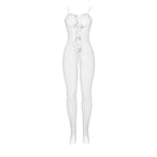 Bodystocking résille blanche entrejambe ouvert à nœuds — détail texture surface