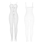 Bodystocking résille blanche entrejambe ouvert à nœuds — vue de dos