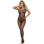Bodystocking long résille à bretelles croisées noir — vue principale