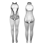 951801 Bodystocking résille et dentelle sans fourreau col montant noir taille unique