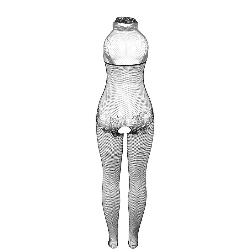 951801 Bodystocking résille et dentelle sans fourreau col montant noir taille unique