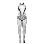 951801 Bodystocking résille et dentelle sans fourreau col montant noir taille unique