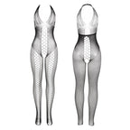 Bodystocking résille dos ouvert à détails croisés noir — vue de profil