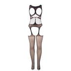 Bodystocking résille épaules ouvertes à coque — vue de profil