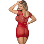 Robe courte au crochet rouge ajourée — vue de profil