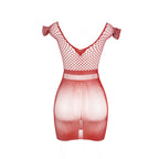 Robe courte au crochet rouge ajourée — détail texture surface