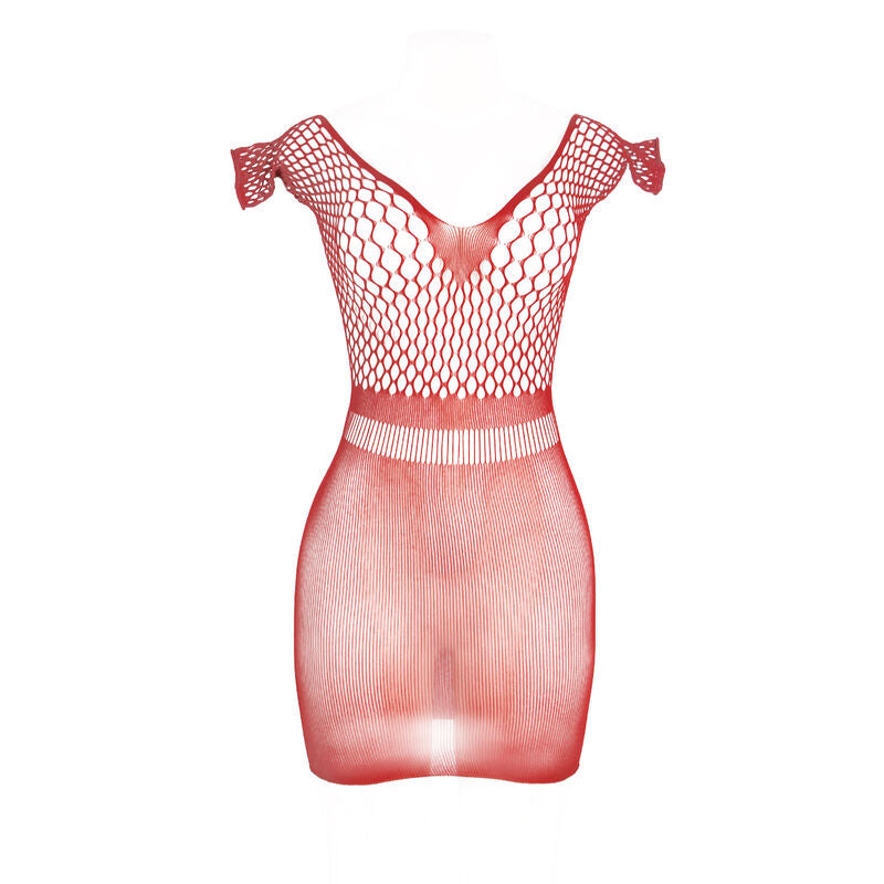 Robe courte au crochet rouge ajourée — vue de dos