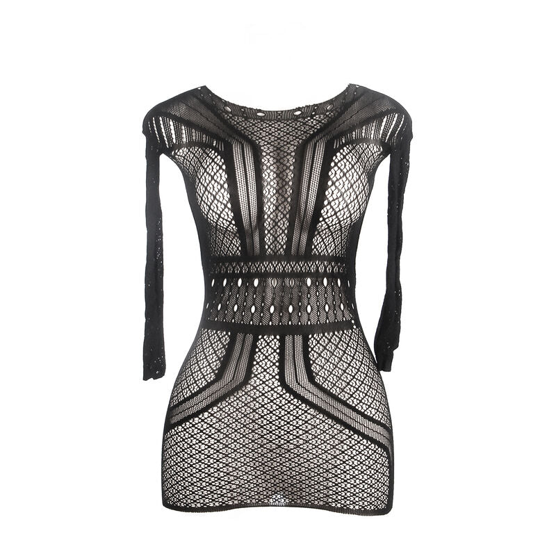 Robe résille dos nu maille au crochet noire — vue de dos