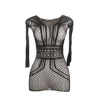 Robe résille dos nu maille au crochet noire — vue de dos
