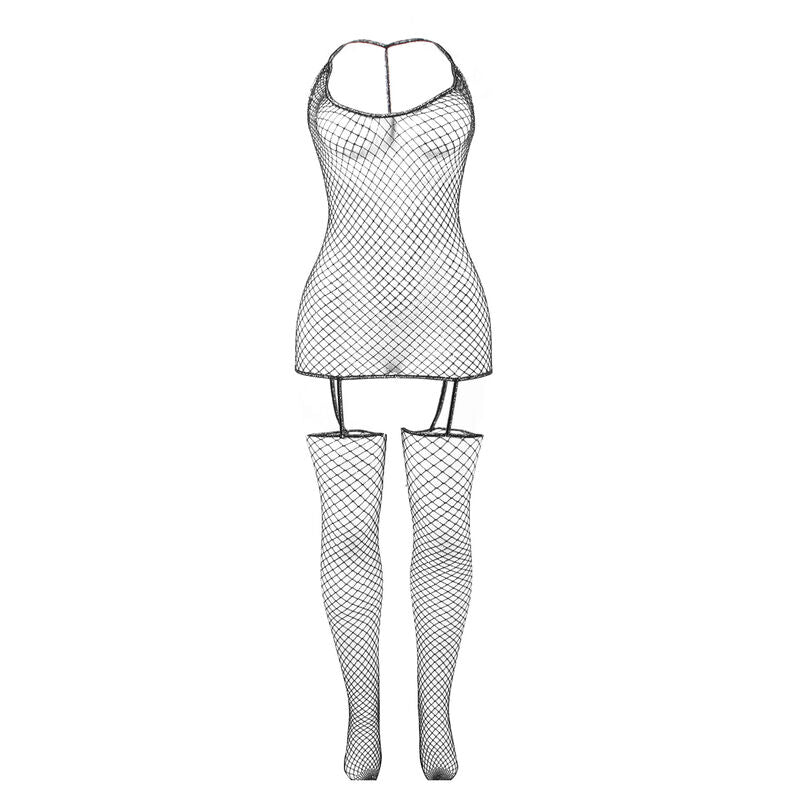 Bodystocking résille brillante effet scintillant — détail texture surface