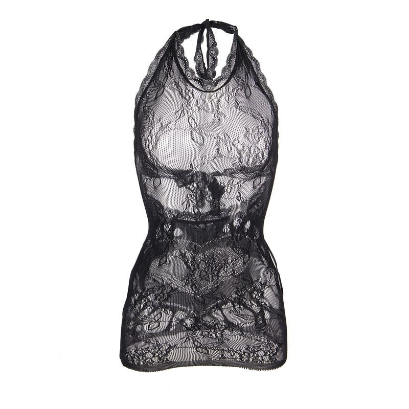 Robe courte résille à découpe cœur dans le dos — détail texture surface