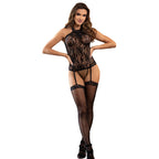 Bodystocking résille effet jarretelles à motifs floraux — vue principale