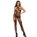 Bodystocking résille entrejambe ouvert col licou noir — vue principale