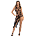 Bodystocking résille à motifs floraux en trompe-l'œil — vue de profil