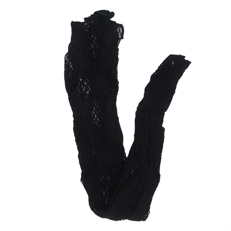 Bodystocking résille à motifs floraux en trompe-l'œil — détail texture surface