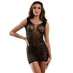 Robe courte résille élastique moulante noire — détail texture surface
