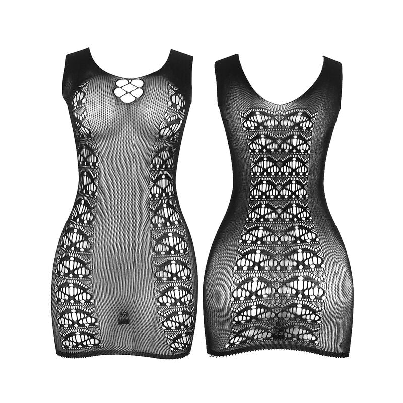 Robe courte résille élastique moulante noire — vue de dos