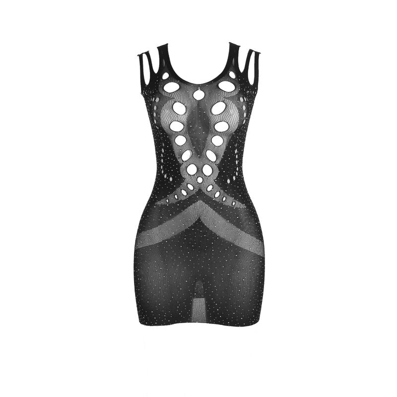 Robe résille noire ornée de diamants brillants — vue rapprochée