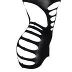 Robe résille noire élastique manches longues — détail texture surface