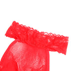 Bodystocking résille et dentelle rouge col montant — emballage produit
