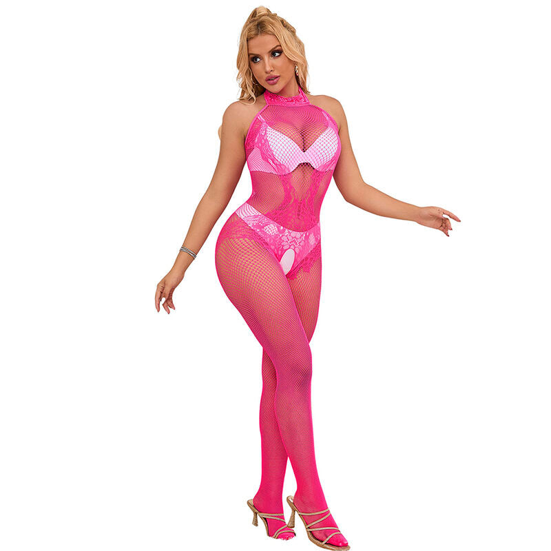 Bodystocking dentelle entrejambe ouvert — détail texture surface