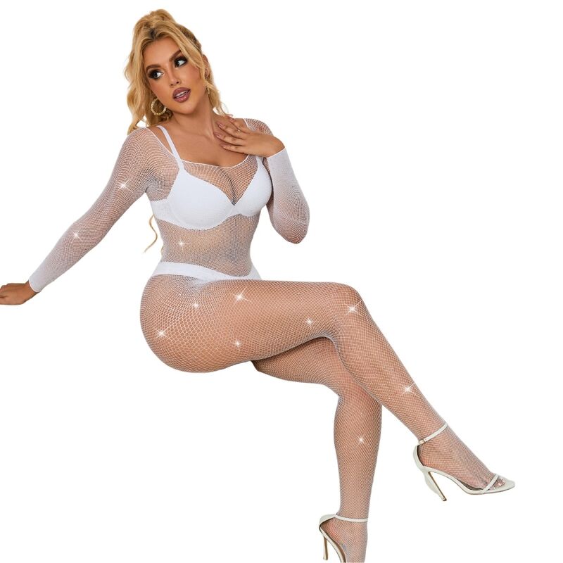 Bodystocking résille manches longues à losanges — vue de profil
