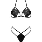 Ensemble dentelle soutien-gorge et string noir — vue de profil