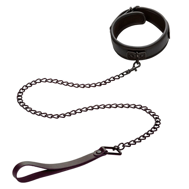 Collier et laisse réglables en cuir et chaîne métal — vue de profil
