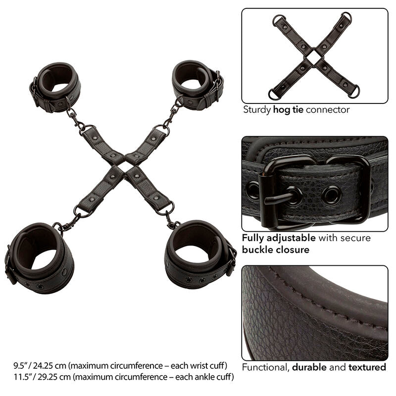 Kit hog tie 4 manchettes cuir Nocturnal — vue de dos