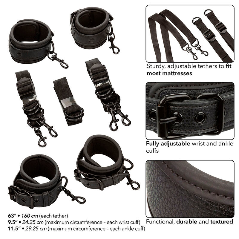 Kit d'attache de lit réglable en cuir noir — vue de profil