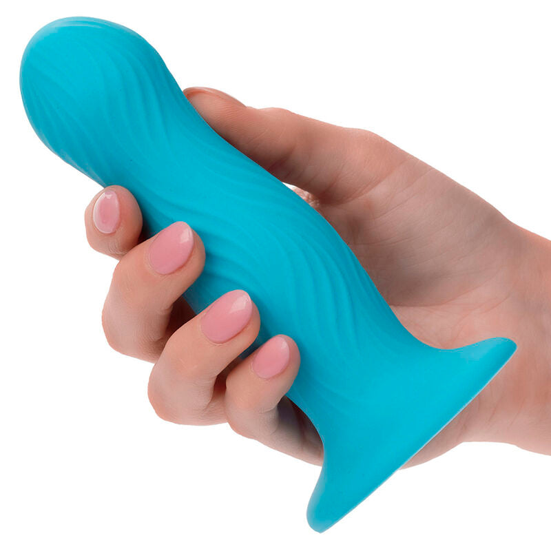 Gode texturé ondulé en silicone avec ventouse — vue trois quarts