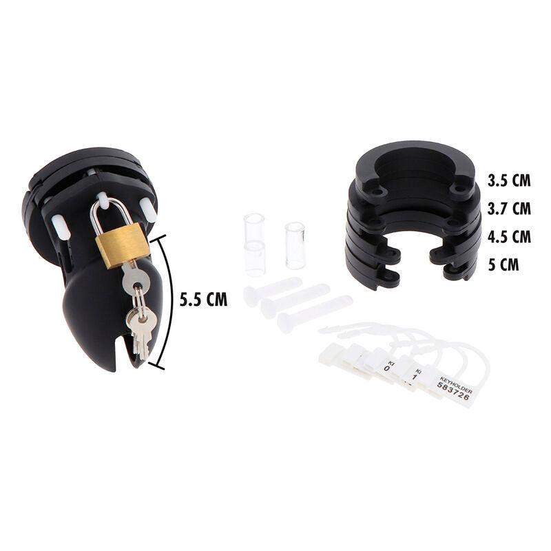 Cage de chasteté en silicone souple noire — vue de profil