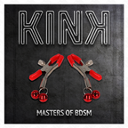 Packaging Kink Masters of BDSM presentant des pinces a tetons a embouts rouges et grelots rouges, stimulation par pincement et effet sonore.