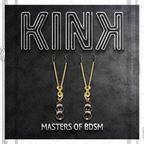 Boite produit Kink Masters of BDSM presentant les pinces a tetons dorees a billes de verre noir sur fond ardoise. Emballage de l'accessoire de stimulation.