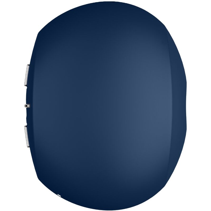 Satisfyer Air Power 4 de profil cote commandes, galet bleu nuit en silicone lisse, stimulateur clitoridien rechargeable aux ondes de pression sans contact.