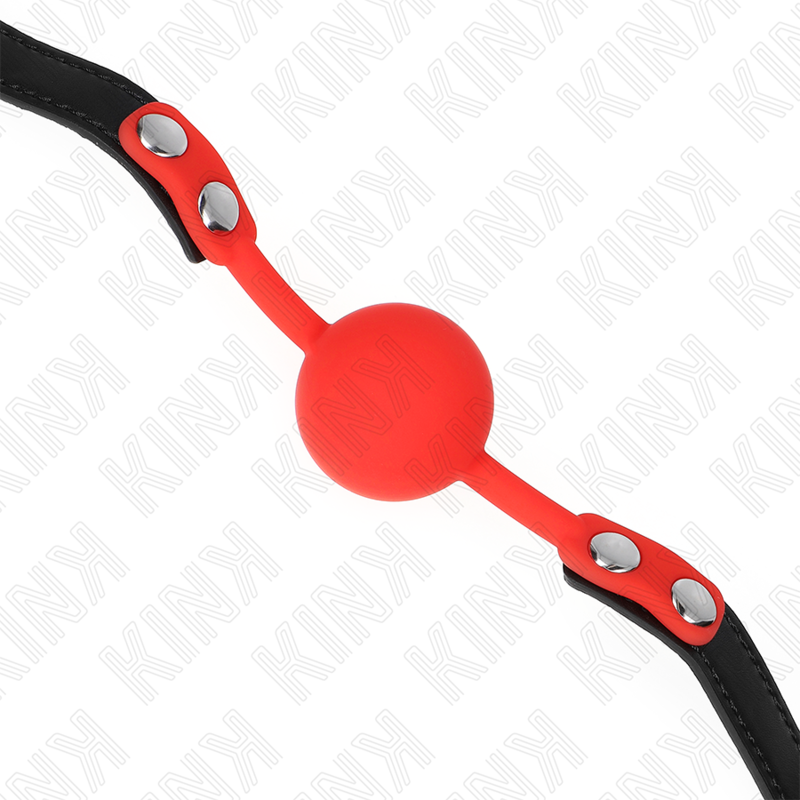Bâillon boule rouge en silicone avec sangle — vue de profil