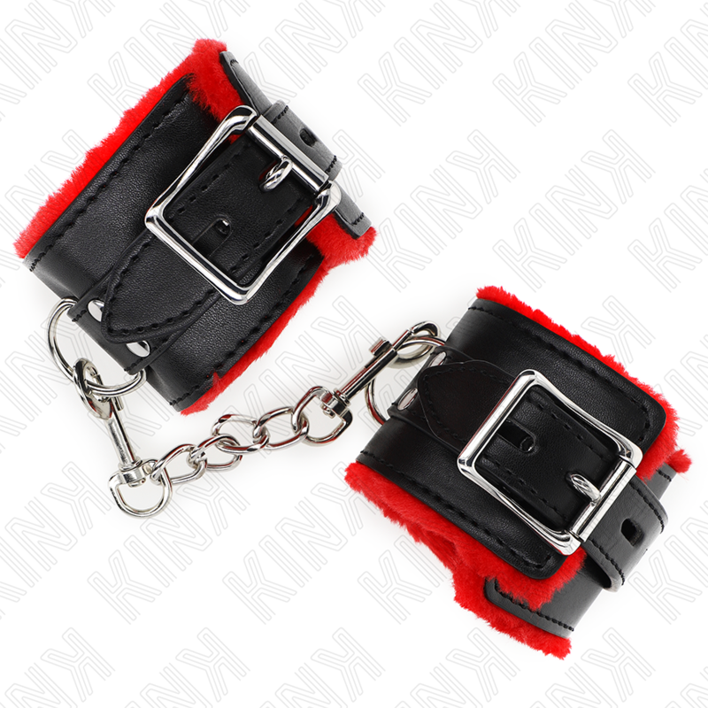 kink appui poignets doubles de fourrure avec trous carres ceinture rouge et noire reglable 17 29 cm x 6 cm