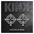 Visuel de marque KINK Masters of BDSM montrant la paire de pinces a tetons motif fleur en metal argente sur fond ardoise sombre et texture.