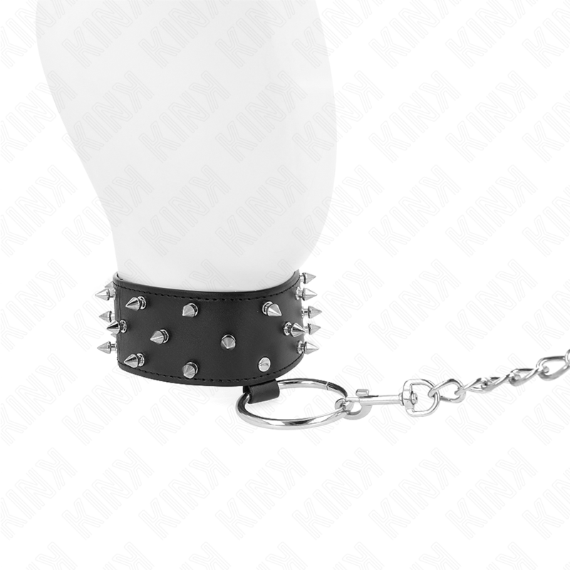 Collier à laisse avec clous argentés alignés — vue de profil