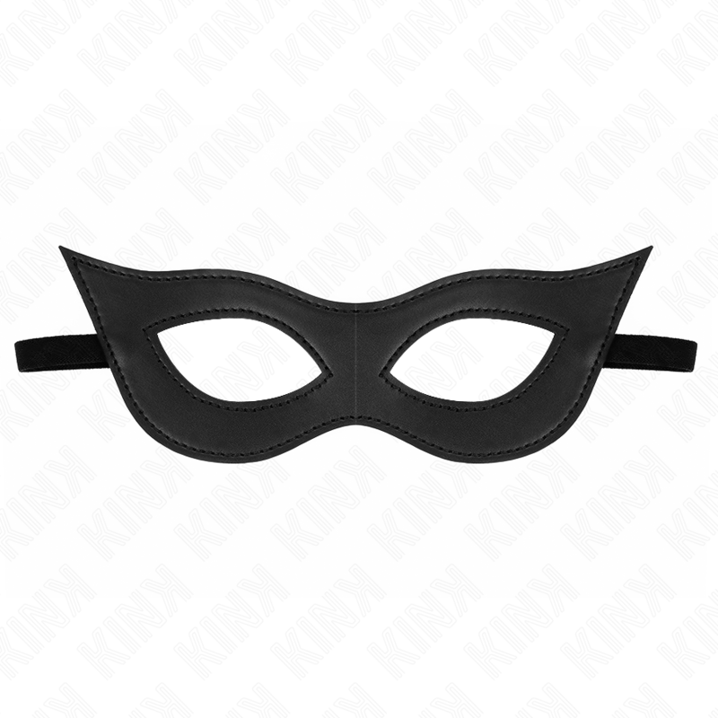 Masque loup en simili-cuir noir de 23 cm pose a plat, decoupes d'yeux en amande et elastique de maintien, accessoire leger pour les jeux de role.