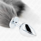 Plug anal acier avec queue synthétique gris et blanc — angle alternatif