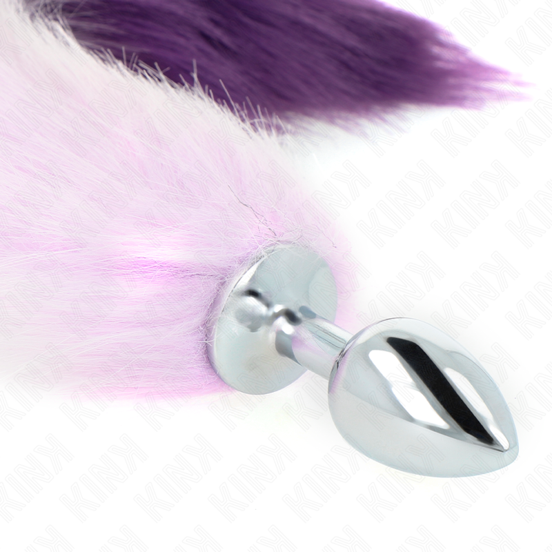 Plug anal acier avec longue queue synthétique violette — vue de dos