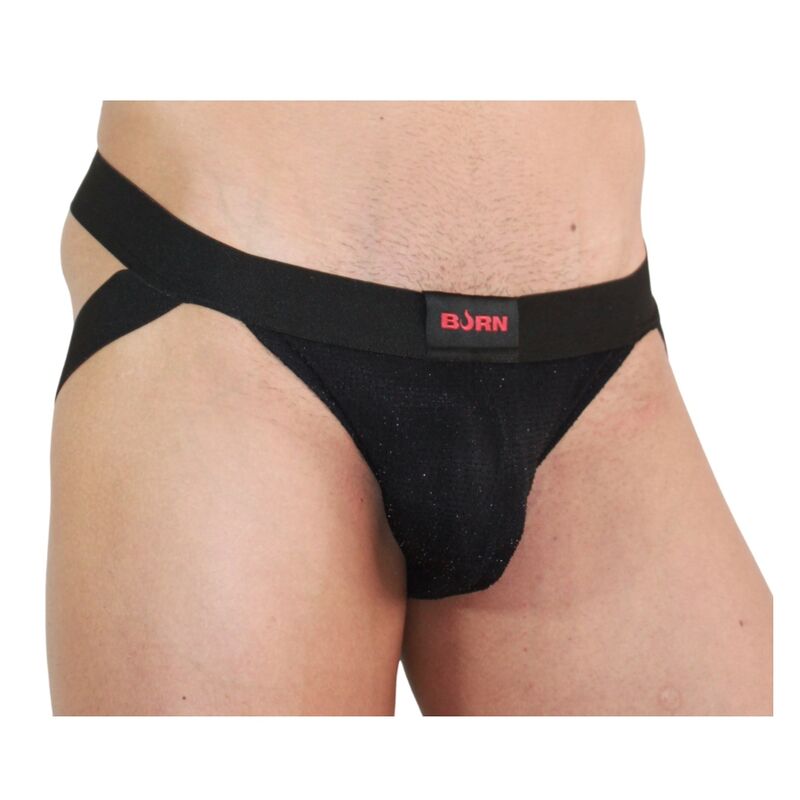 Jockstrap homme paillettes noir brillant — emballage produit