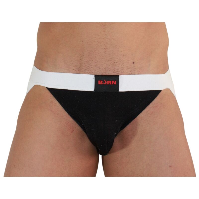 Jockstrap homme paillettes noir et blanc — vue rapprochée